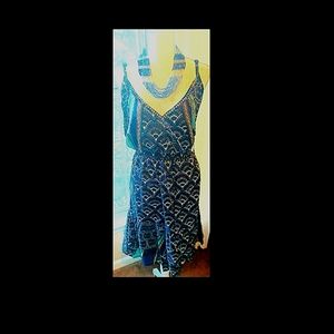 JOE BROWNS 1X PAISLEY BLUE SEQUINS SPAGHETTI STRAP DRESS